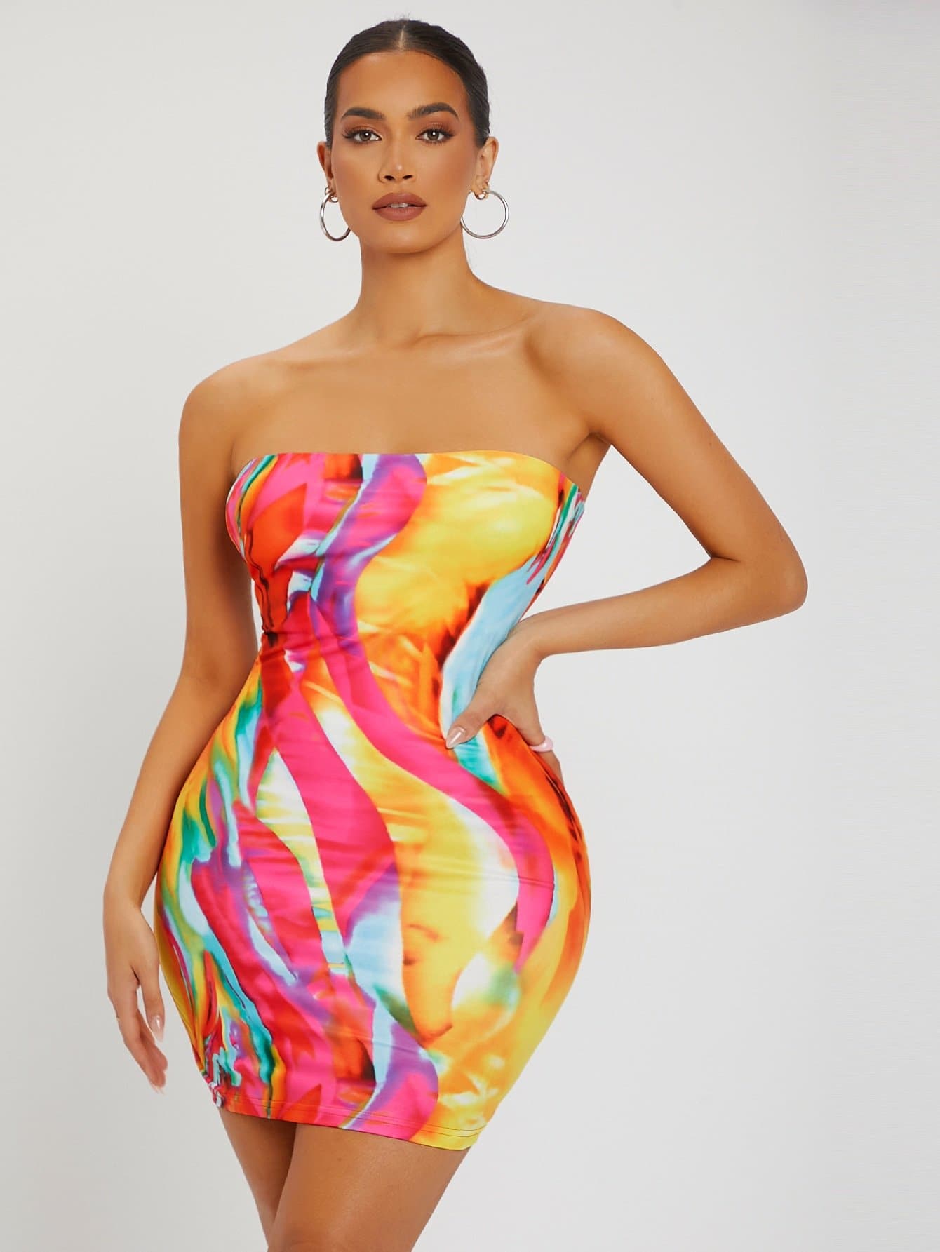 Strapless Sleeveless Marble Print Slim Fit Mini Dress