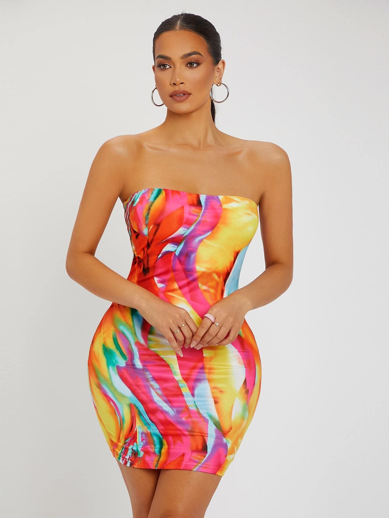 Strapless Sleeveless Marble Print Slim Fit Mini Dress