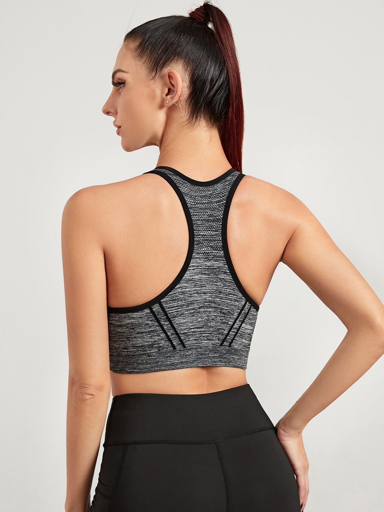 Grey High Support Seamless Contrast Binding Sports Bra Top