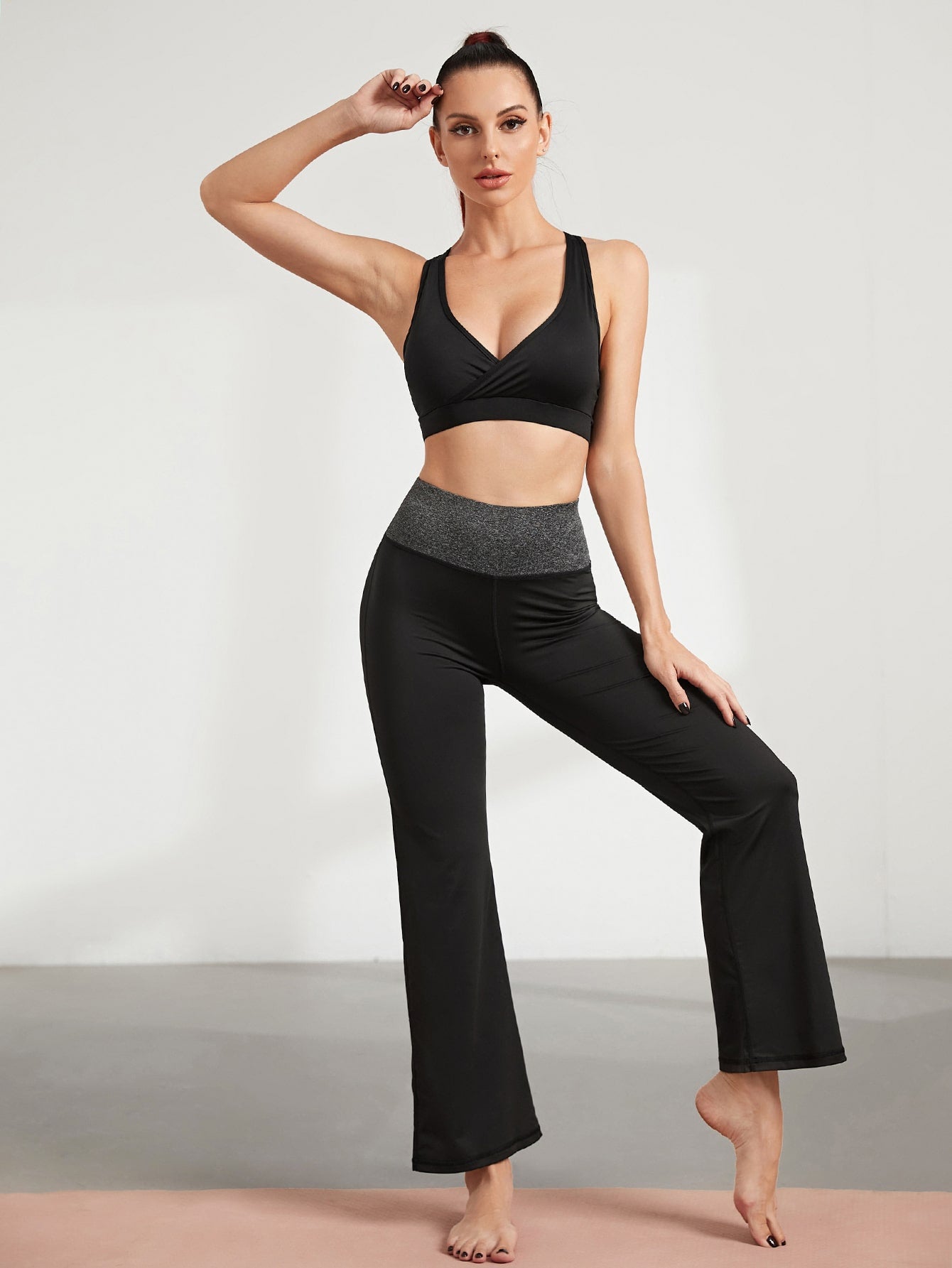 Black High Stretch Flare Leg Sports Pants
