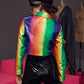 Ombre Zip Up PU Leather Jacket