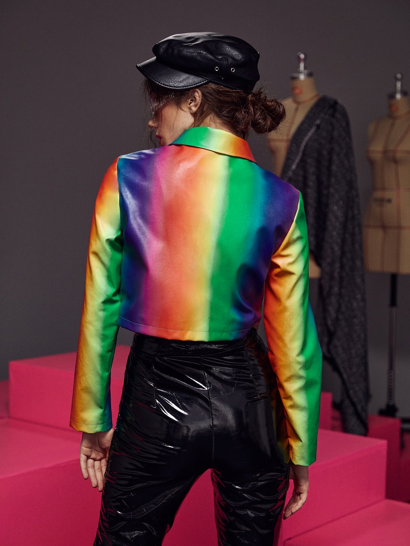 Ombre Zip Up PU Leather Jacket