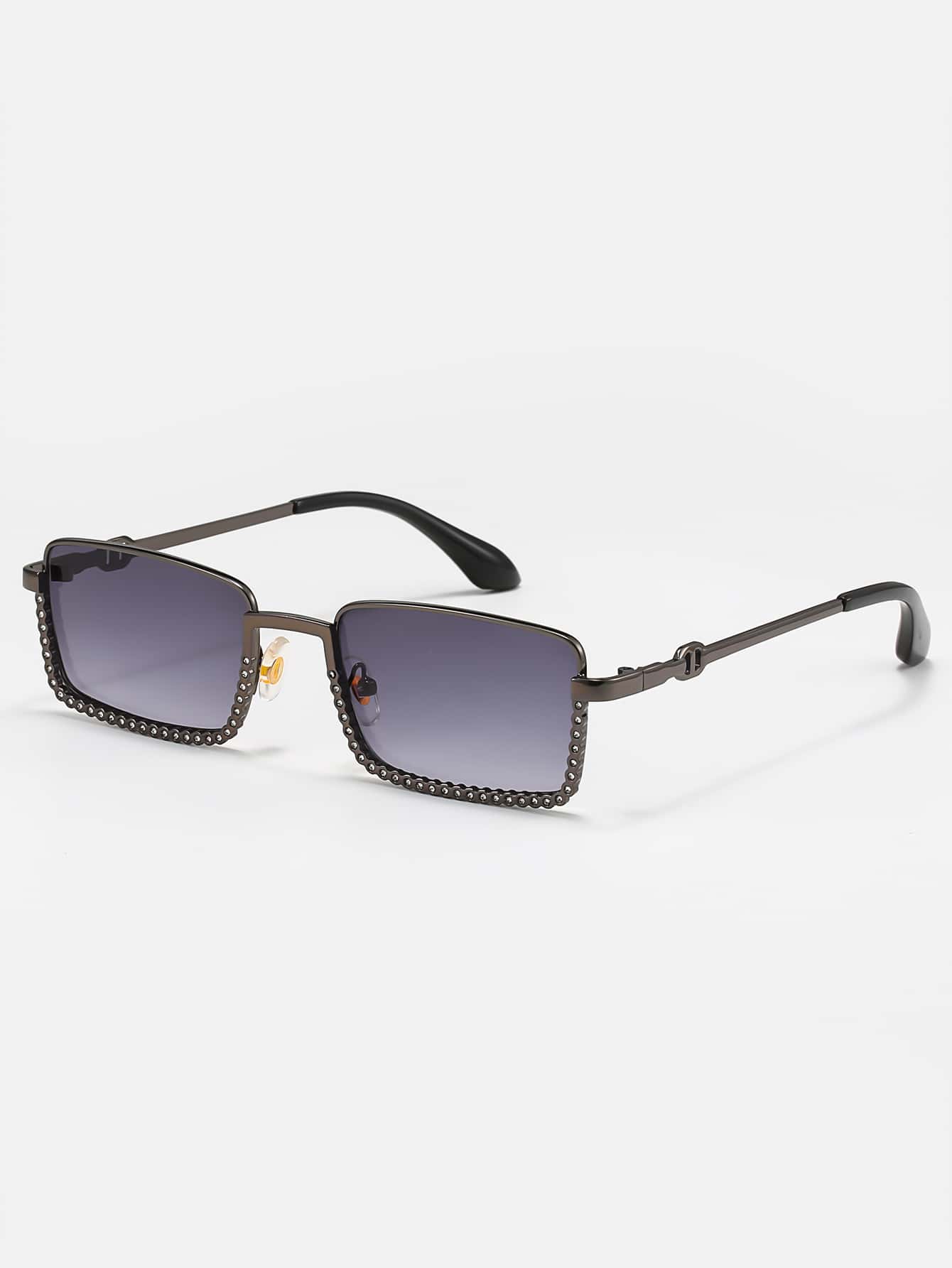 Rhinestone Decor Square Metal Frame UV Protected Sunglasses