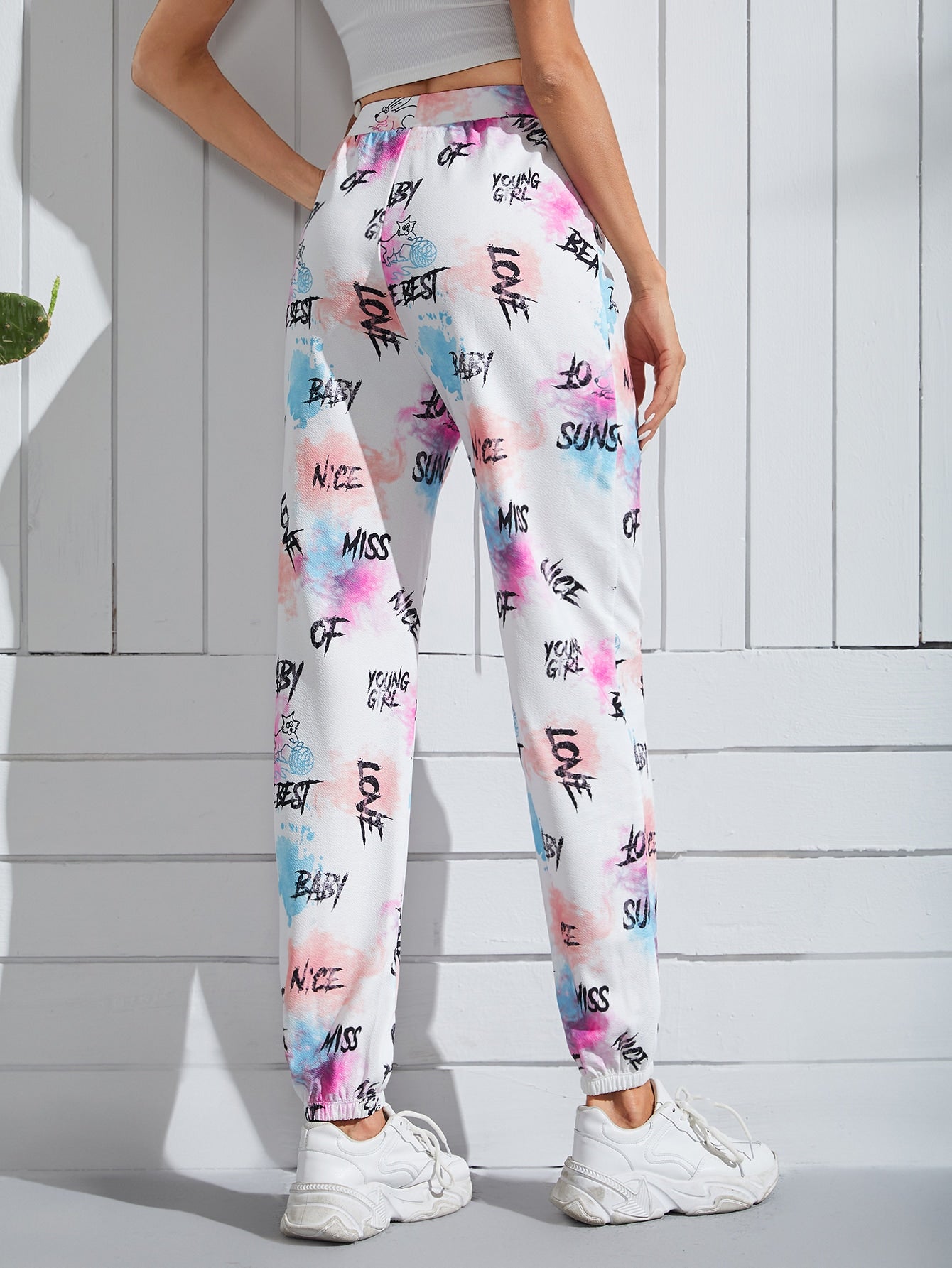 Letter Graphic Color Block High Elastic Waist Sweatpants