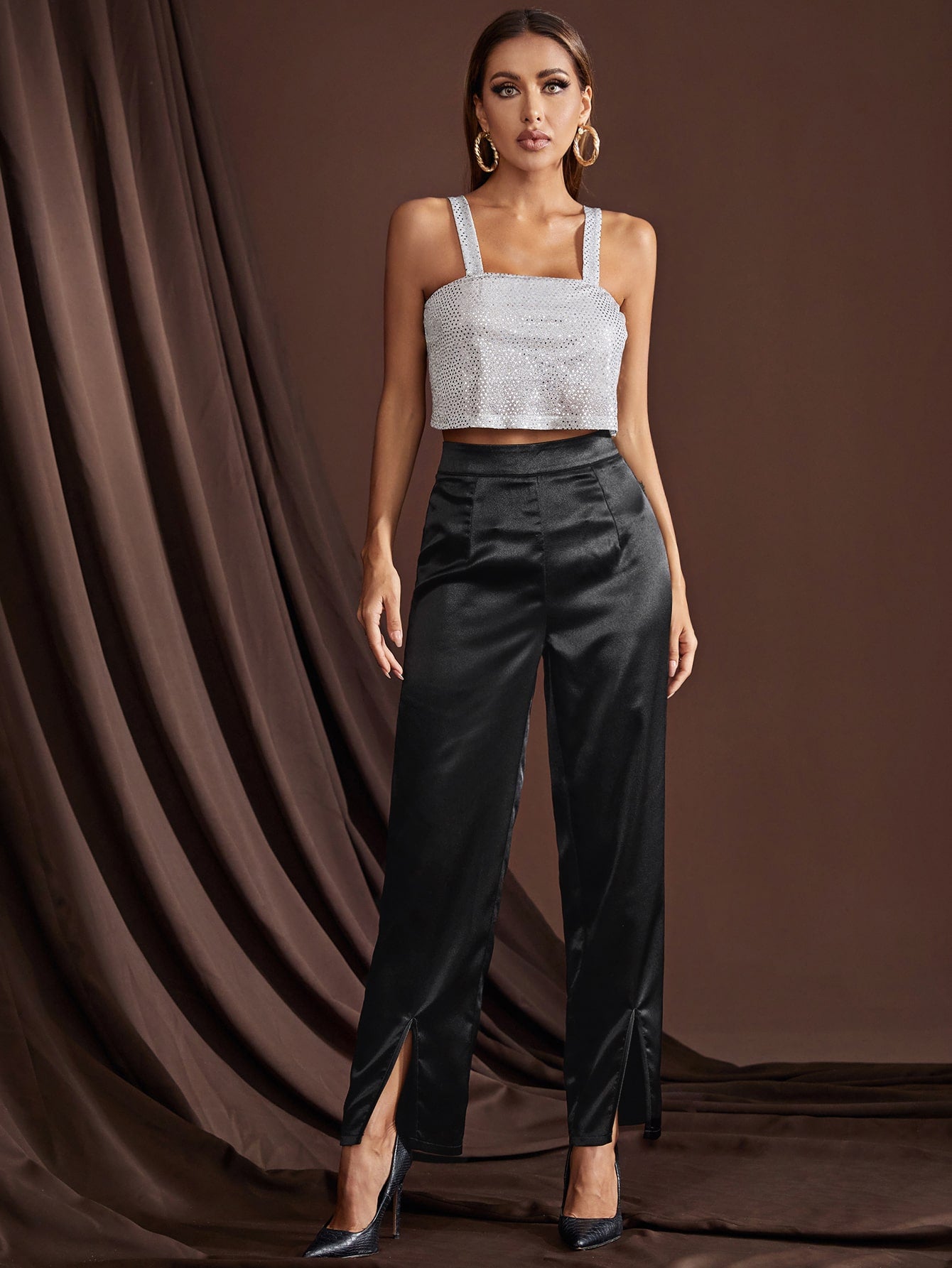Black High Waist Split Hem Zipper Fly Pants