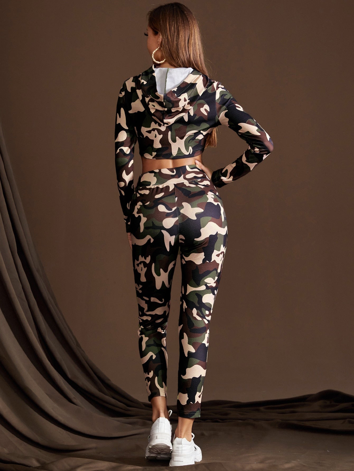 Camo Hooded Crop Top and Wideband Waist Leggings