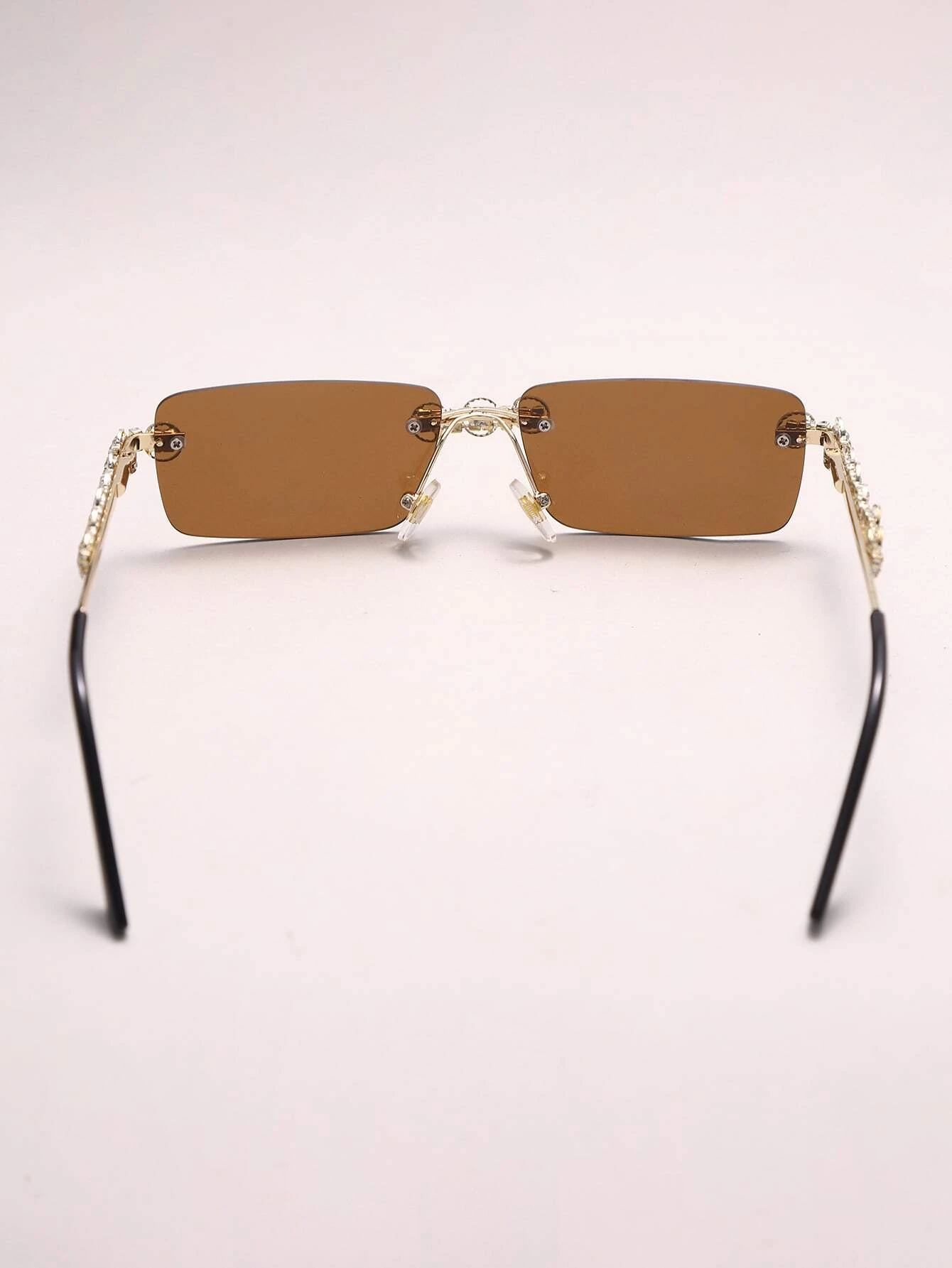 Rhinestone Decor Square Rimless Sunglasses
