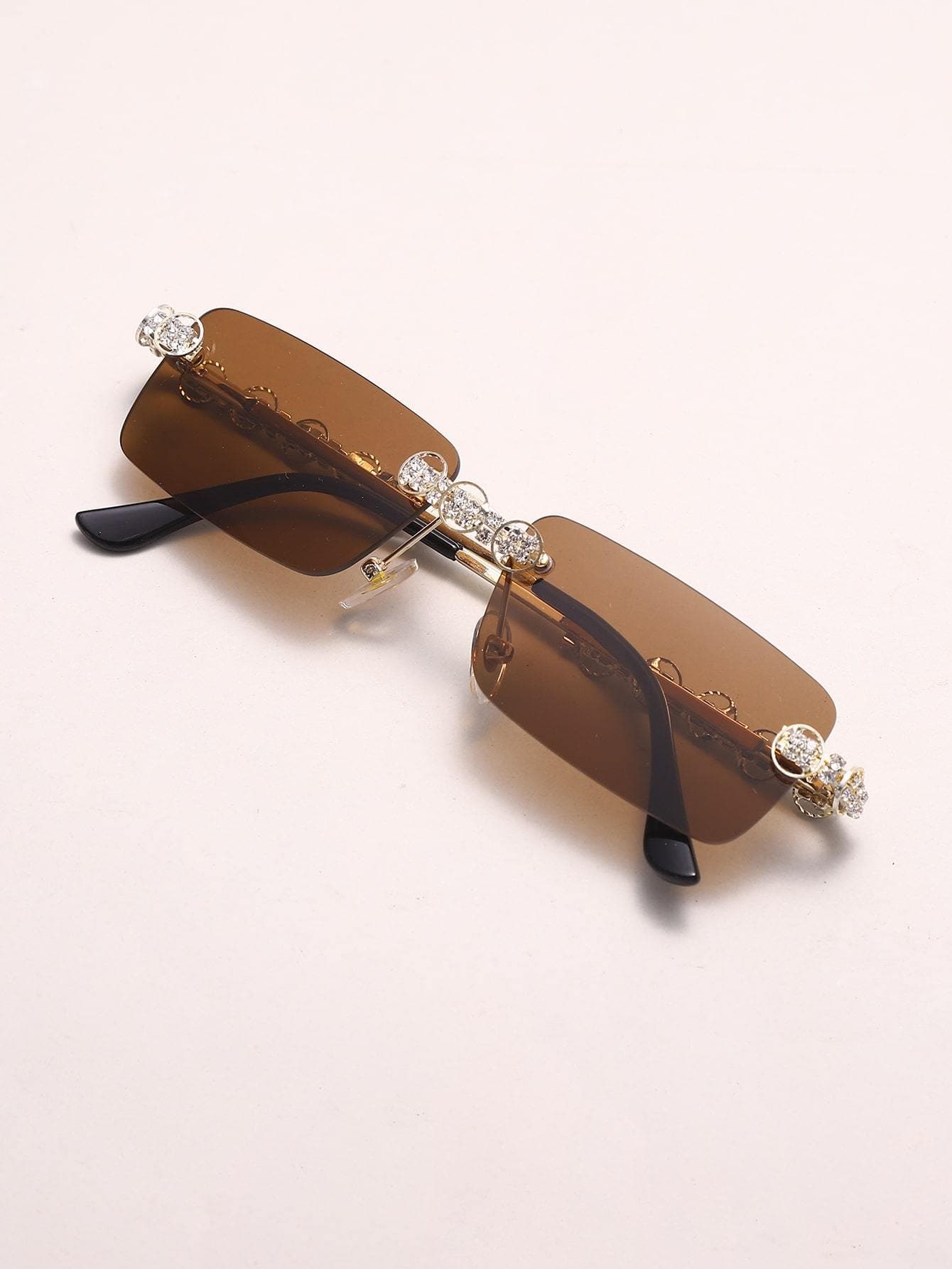 Rhinestone Decor Square Rimless Sunglasses