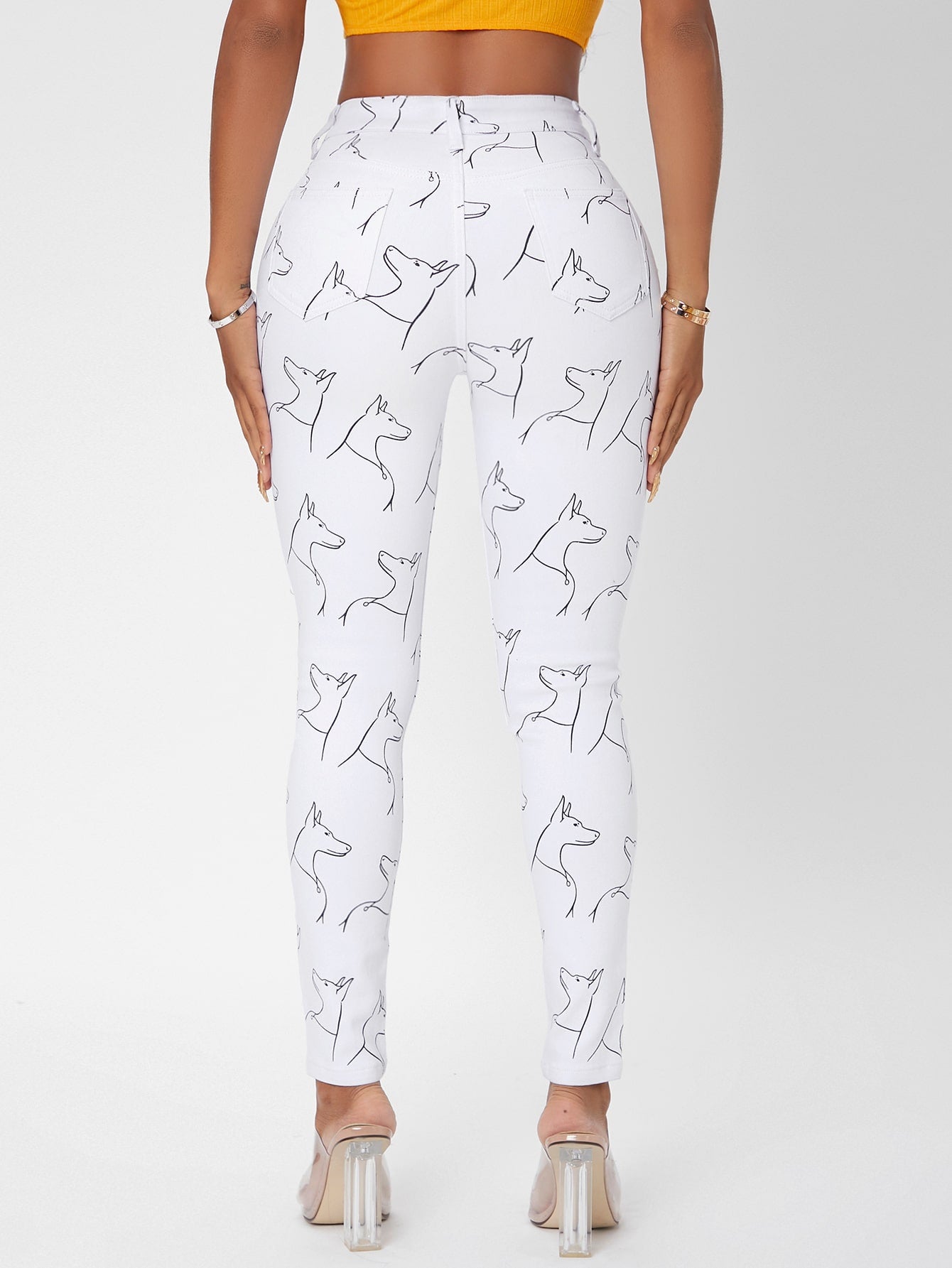 White Animal Print High Waist Skinny Jeans