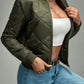 Army Green Zip Up Quilted Bomber Jacket