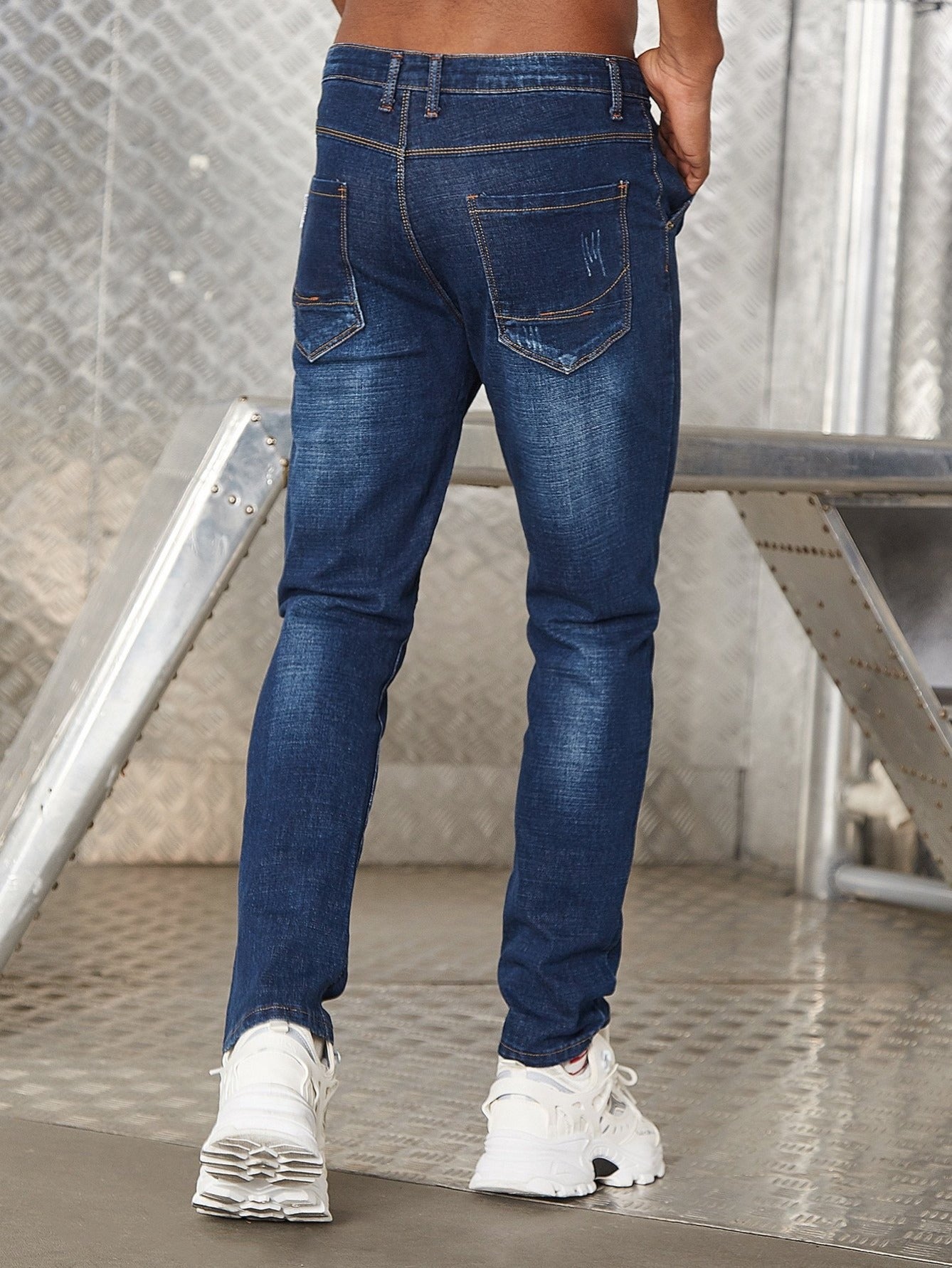 Blue High Waist Washed Ripped Jeans