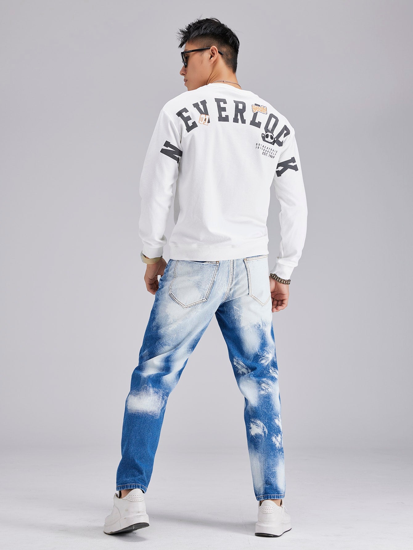 Blue White Straight Leg High Waist Tie Dye Jeans