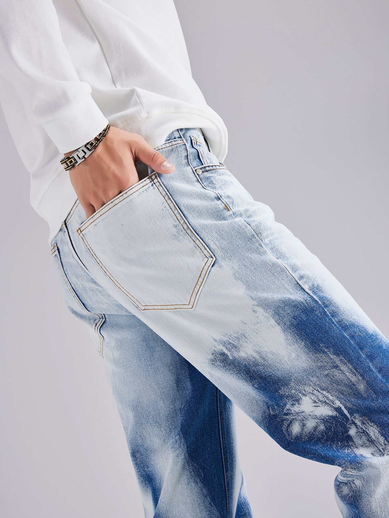 Blue White Straight Leg High Waist Tie Dye Jeans