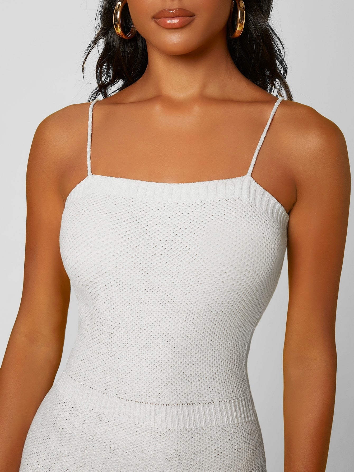 Sleeveless Scoop Neck Solid Cami Slim Fit Sweater Dress