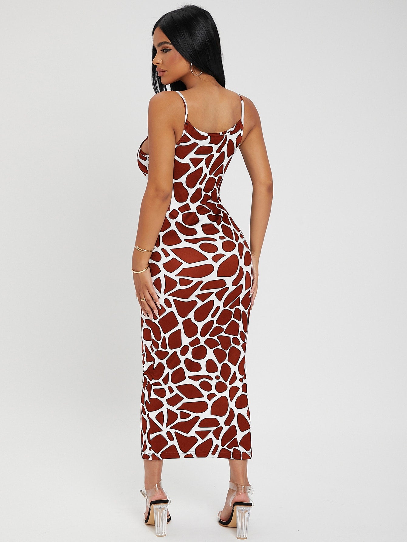 Spaghetti Strap Sleeveless Allover Print Cami Slim Fit Dress