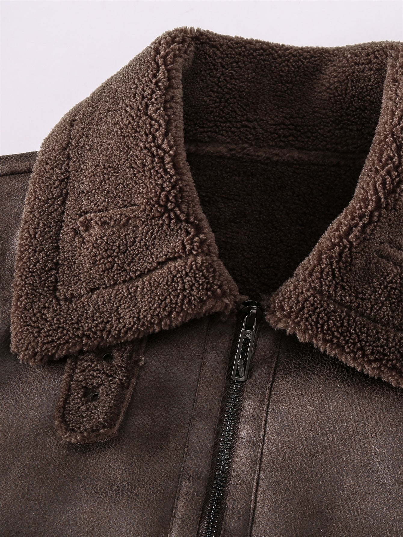 Brown Teddy Lined Zip Up Suede Coat