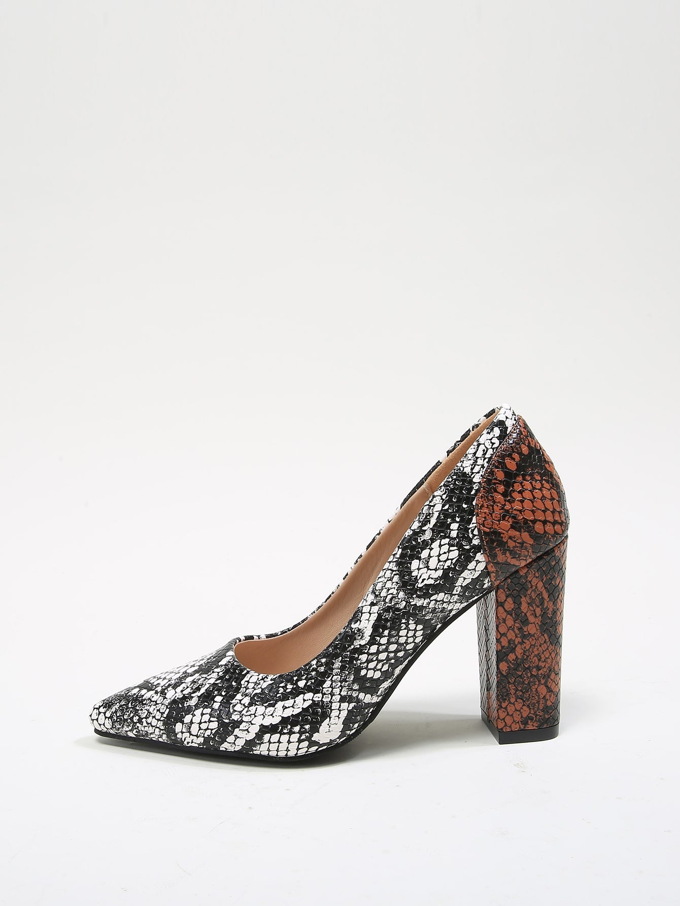 Snakeskin PU Leather Chunky Court Heels