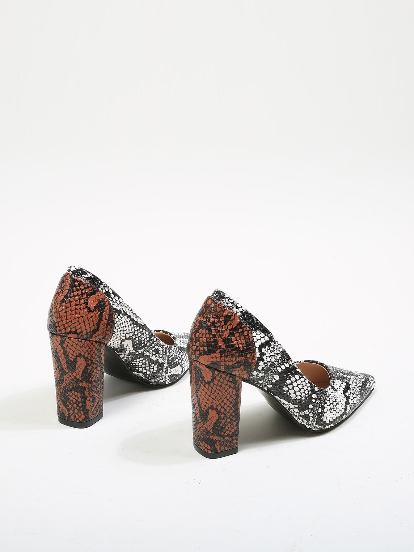 Snakeskin PU Leather Chunky Court Heels