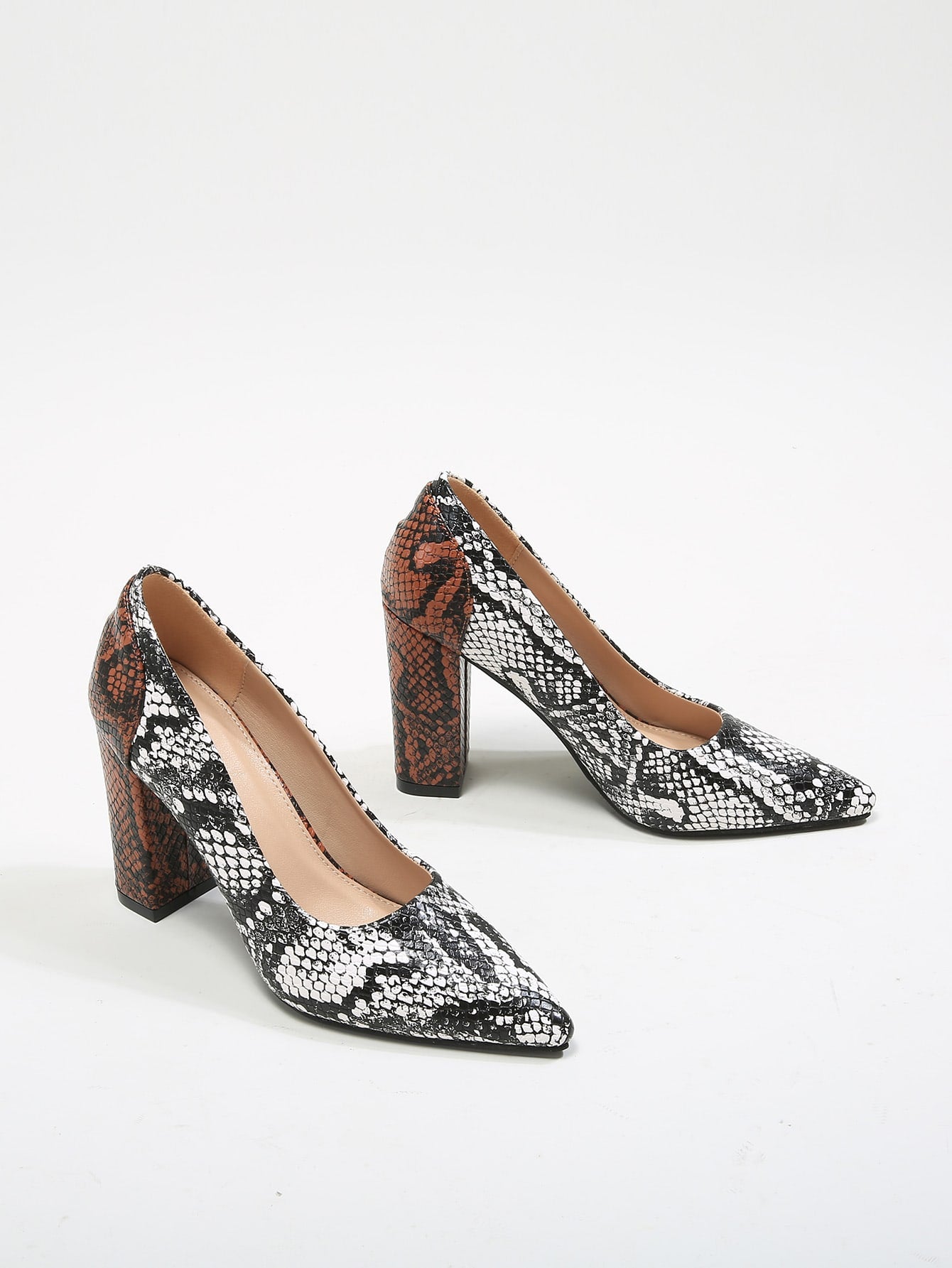Snakeskin PU Leather Chunky Court Heels