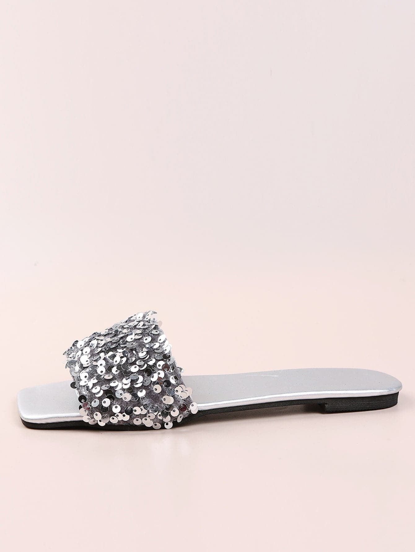 Sequins Decor PU Leather Slide Sandals