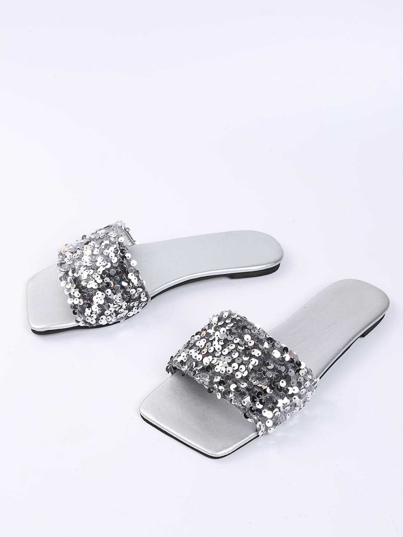 Sequins Decor PU Leather Slide Sandals