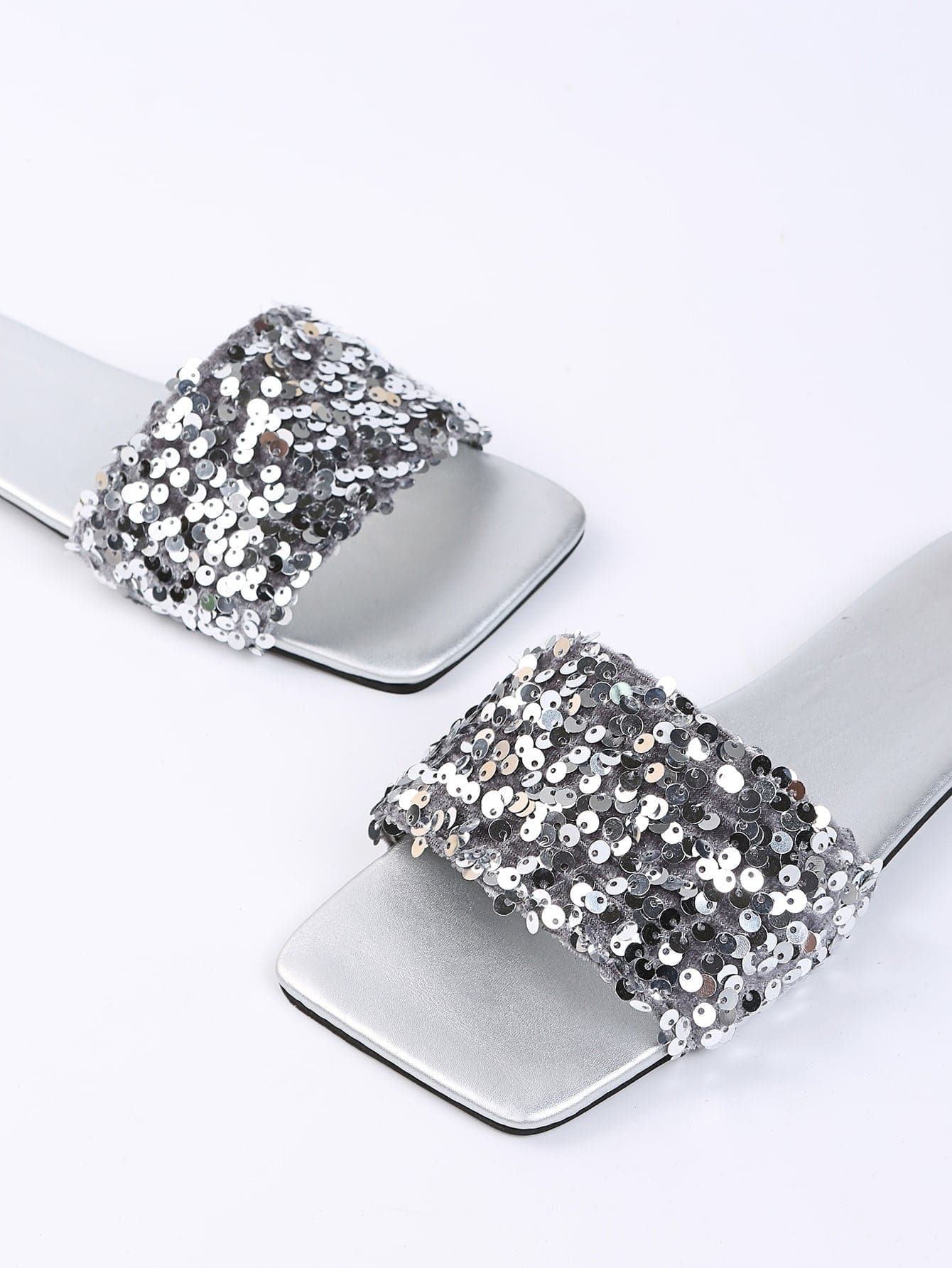 Sequins Decor PU Leather Slide Sandals