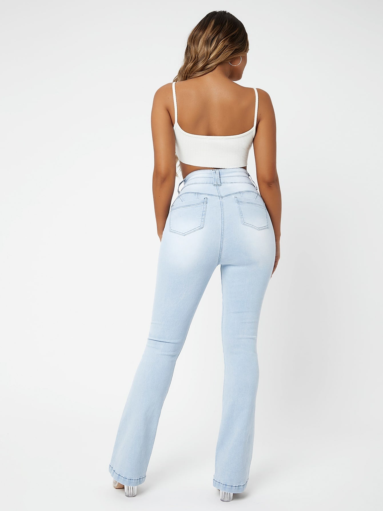 High Waisted Light Wash Flare Leg Jeans