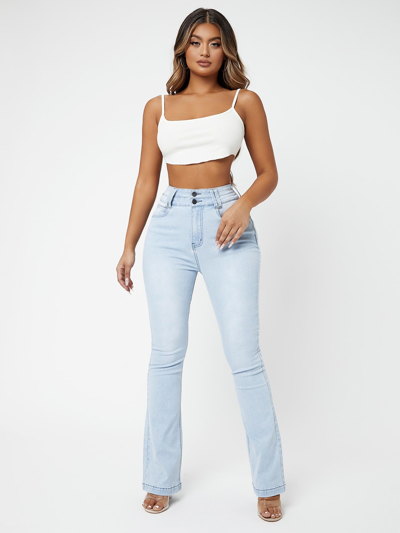 High Waisted Light Wash Flare Leg Jeans
