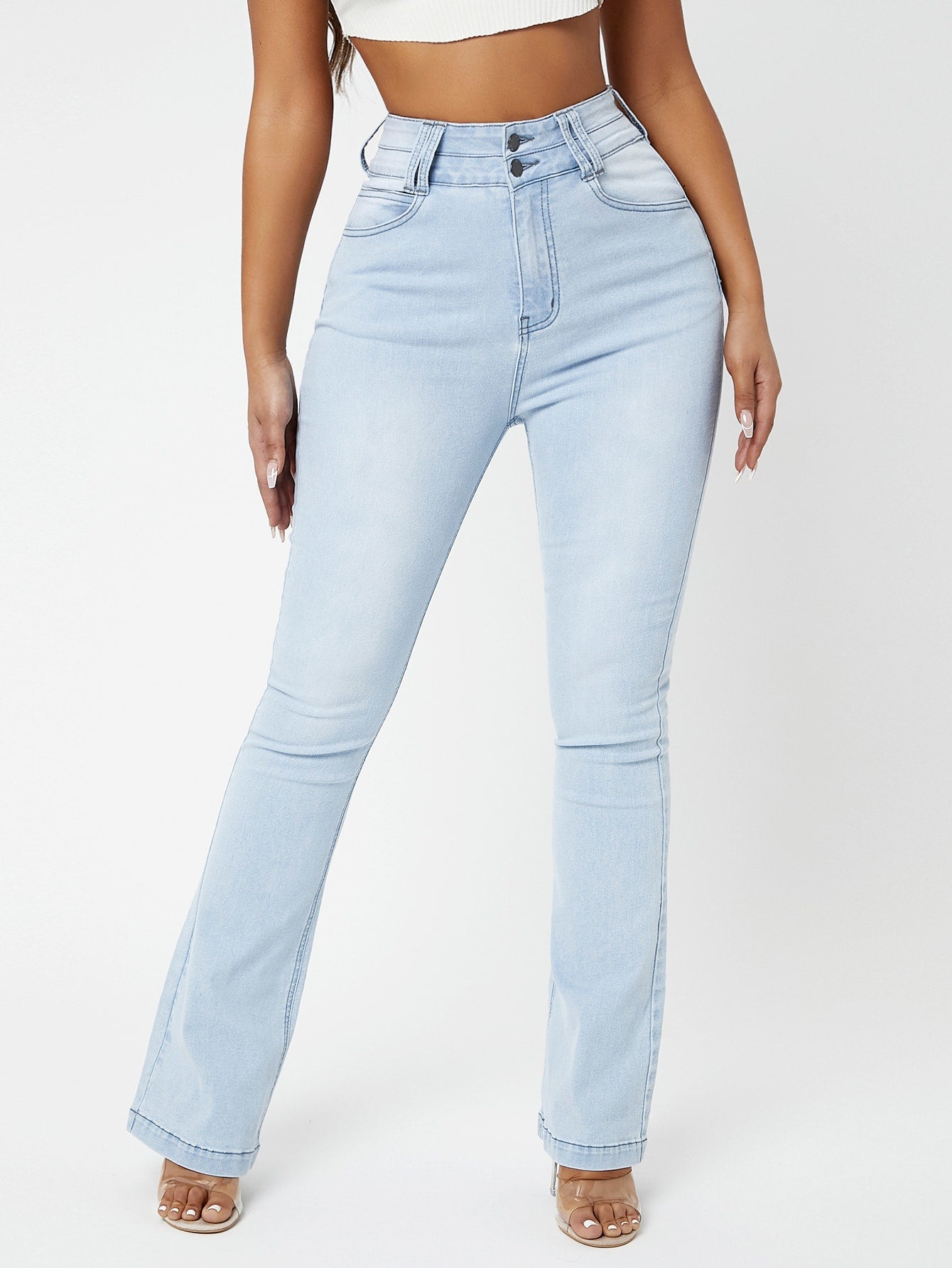 High Waisted Light Wash Flare Leg Jeans
