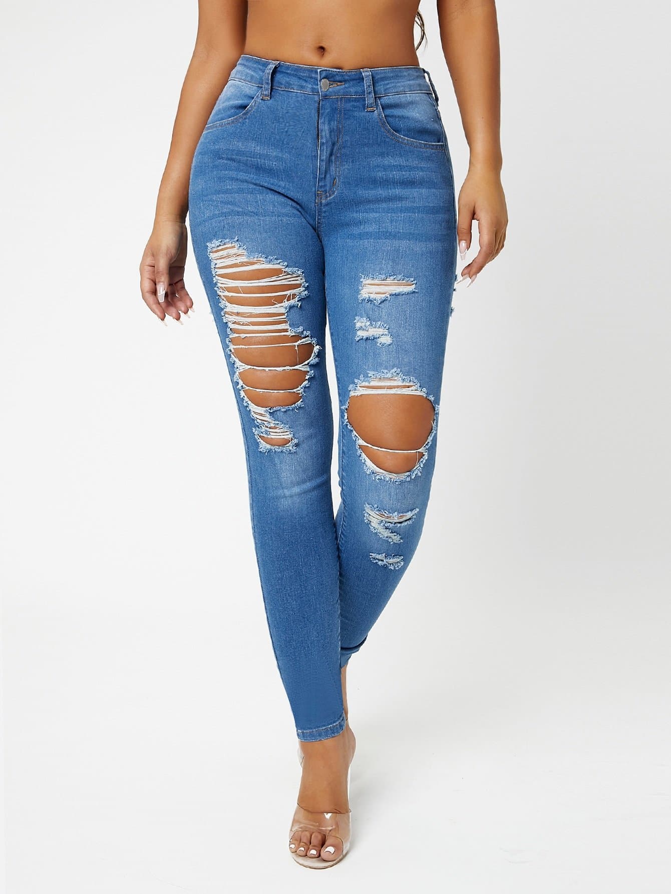 Drop Waist Ripped Skinny Jeans