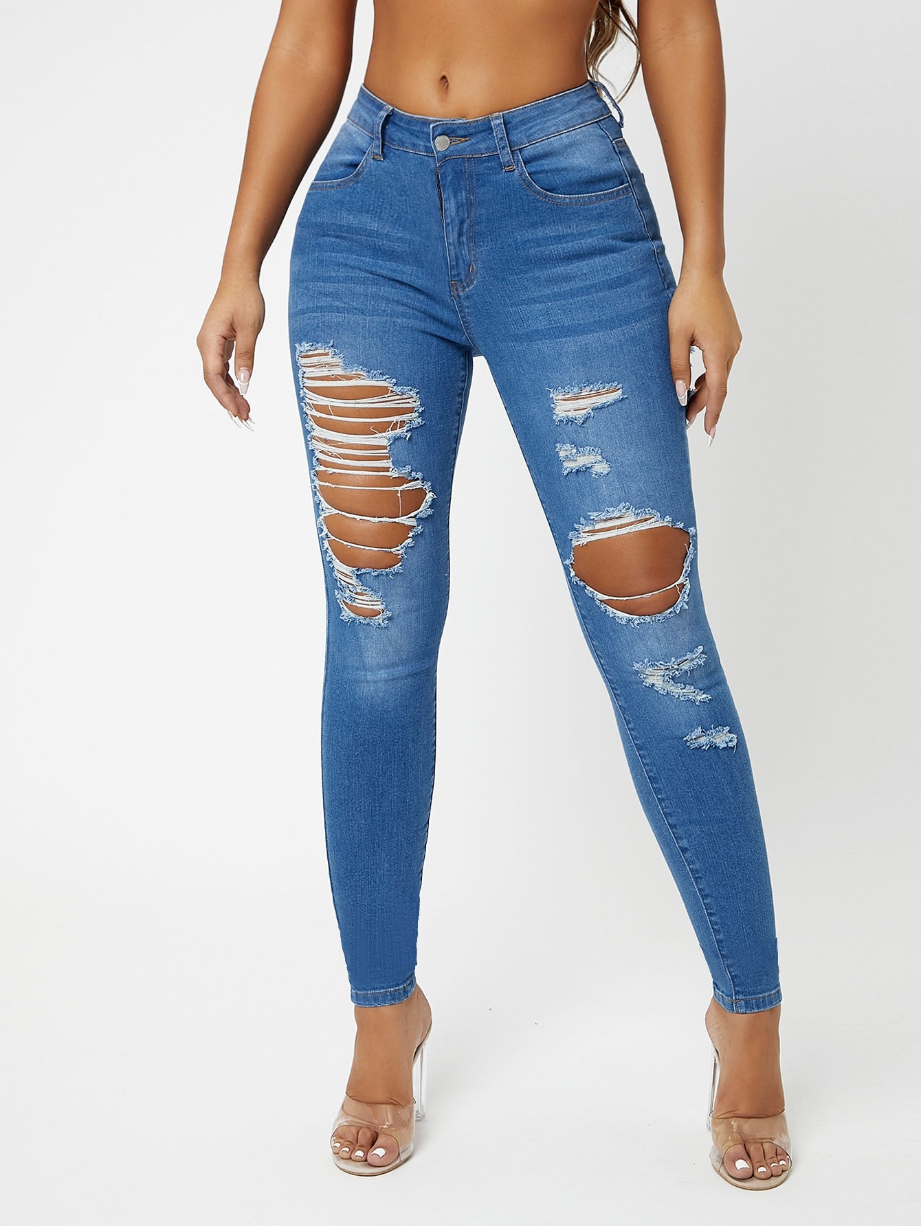 Drop Waist Ripped Skinny Jeans