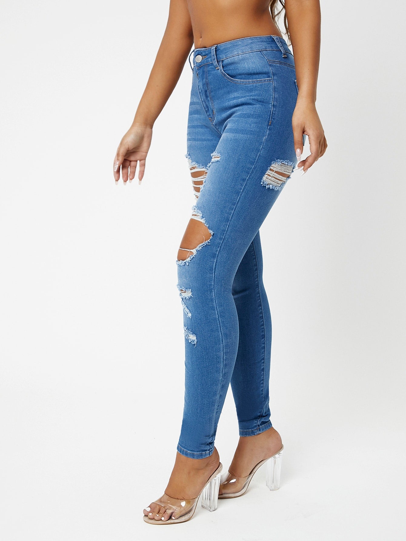 Drop Waist Ripped Skinny Jeans