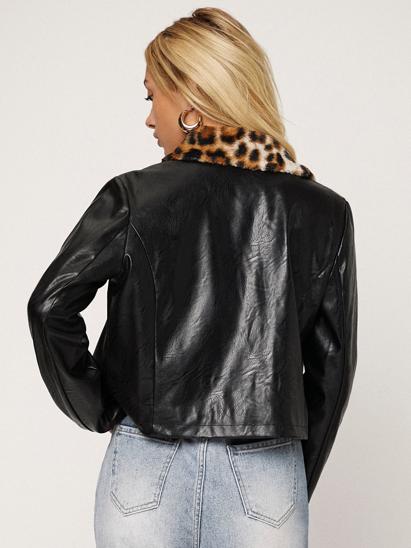 Black Colourblock Zip Up PU Leather Bomber Jacket