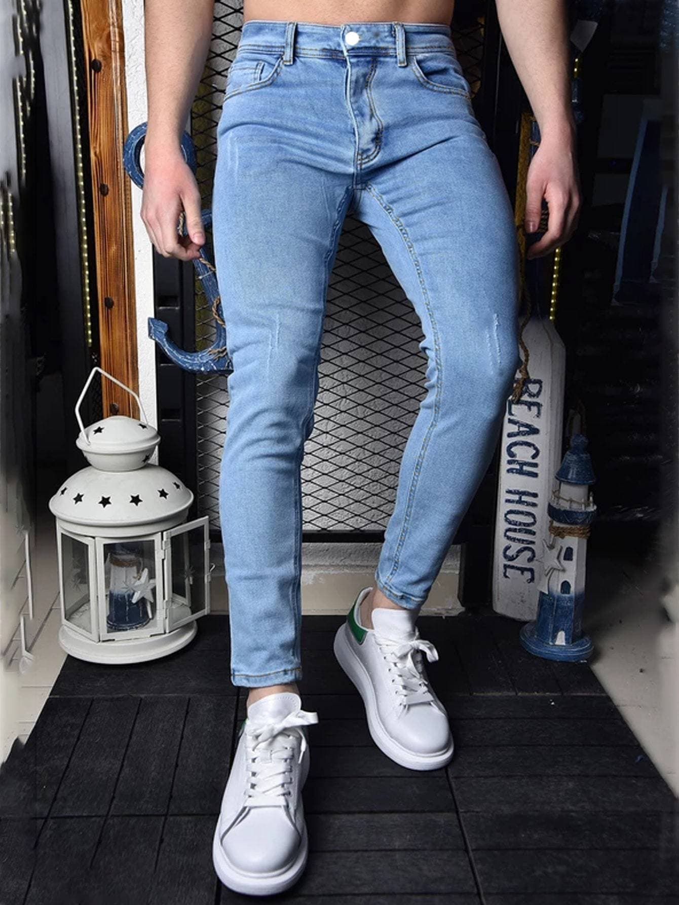 Blue High Waist Light Wash Cat Scratch Skinny Jeans