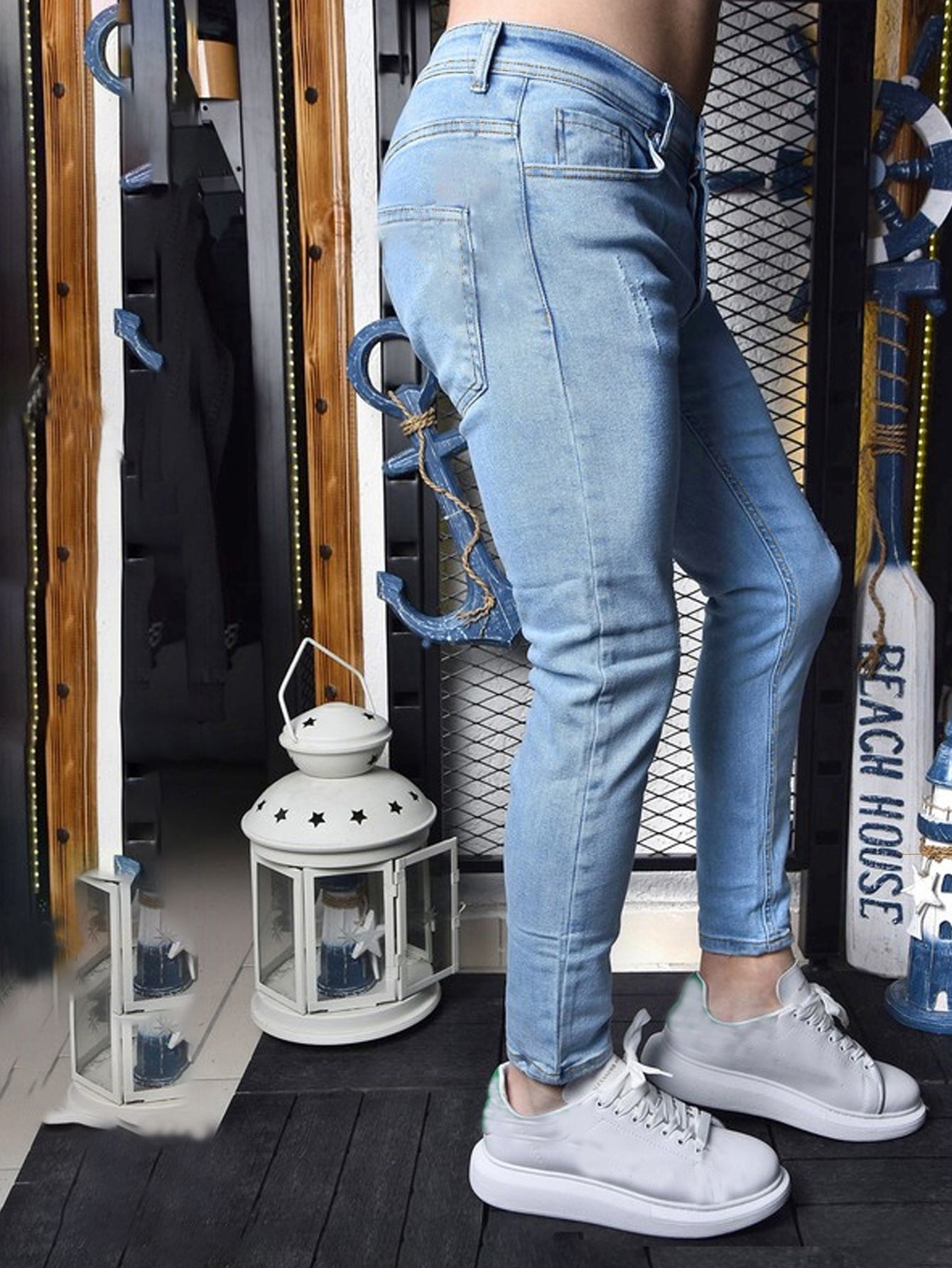 Blue High Waist Light Wash Cat Scratch Skinny Jeans