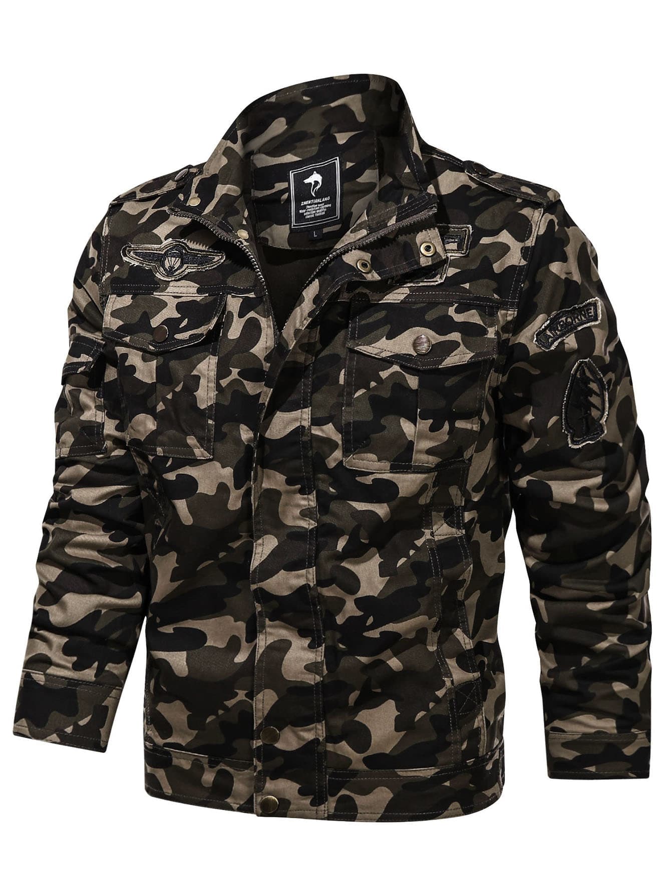 Camo Print Patch Detail Flap Pocket Jacket