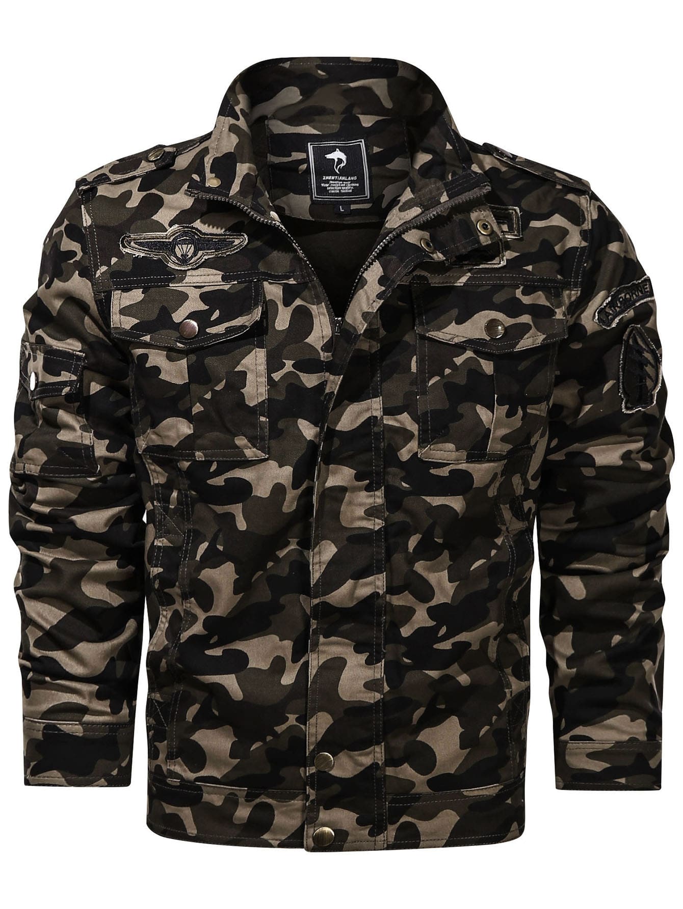 Camo Print Patch Detail Flap Pocket Jacket
