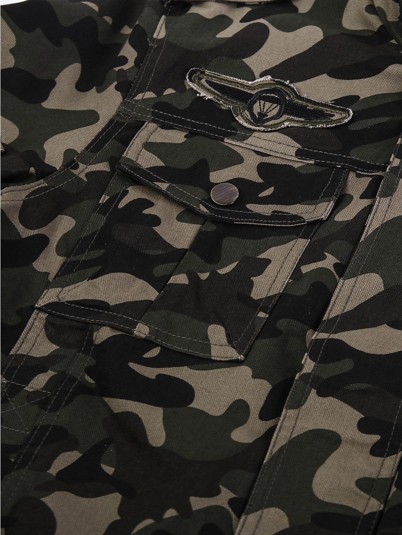 Camo Print Patch Detail Flap Pocket Jacket