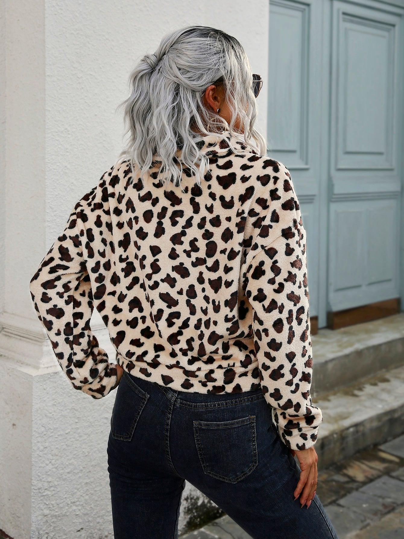 Leopard Print Drop Shoulder Flannel Jacket