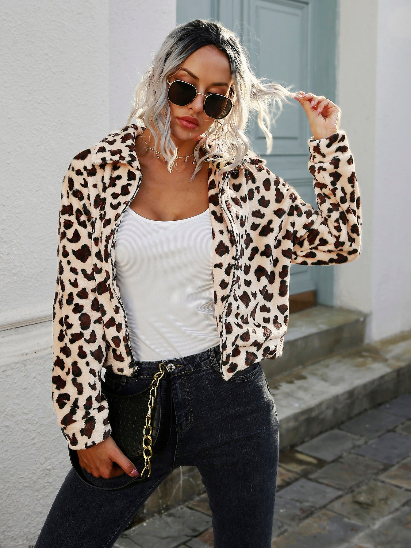 Leopard Print Drop Shoulder Flannel Jacket