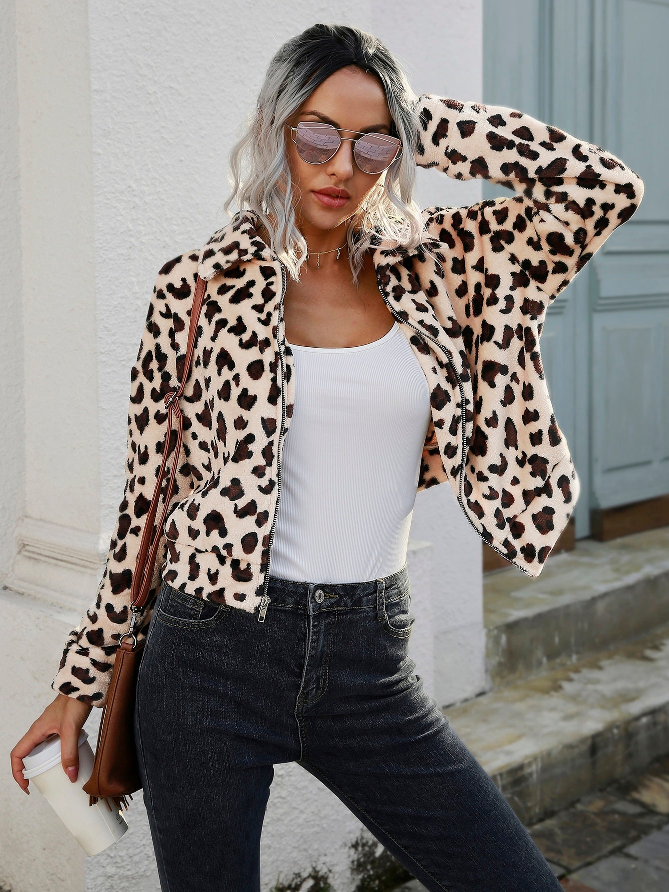 Leopard Print Drop Shoulder Flannel Jacket