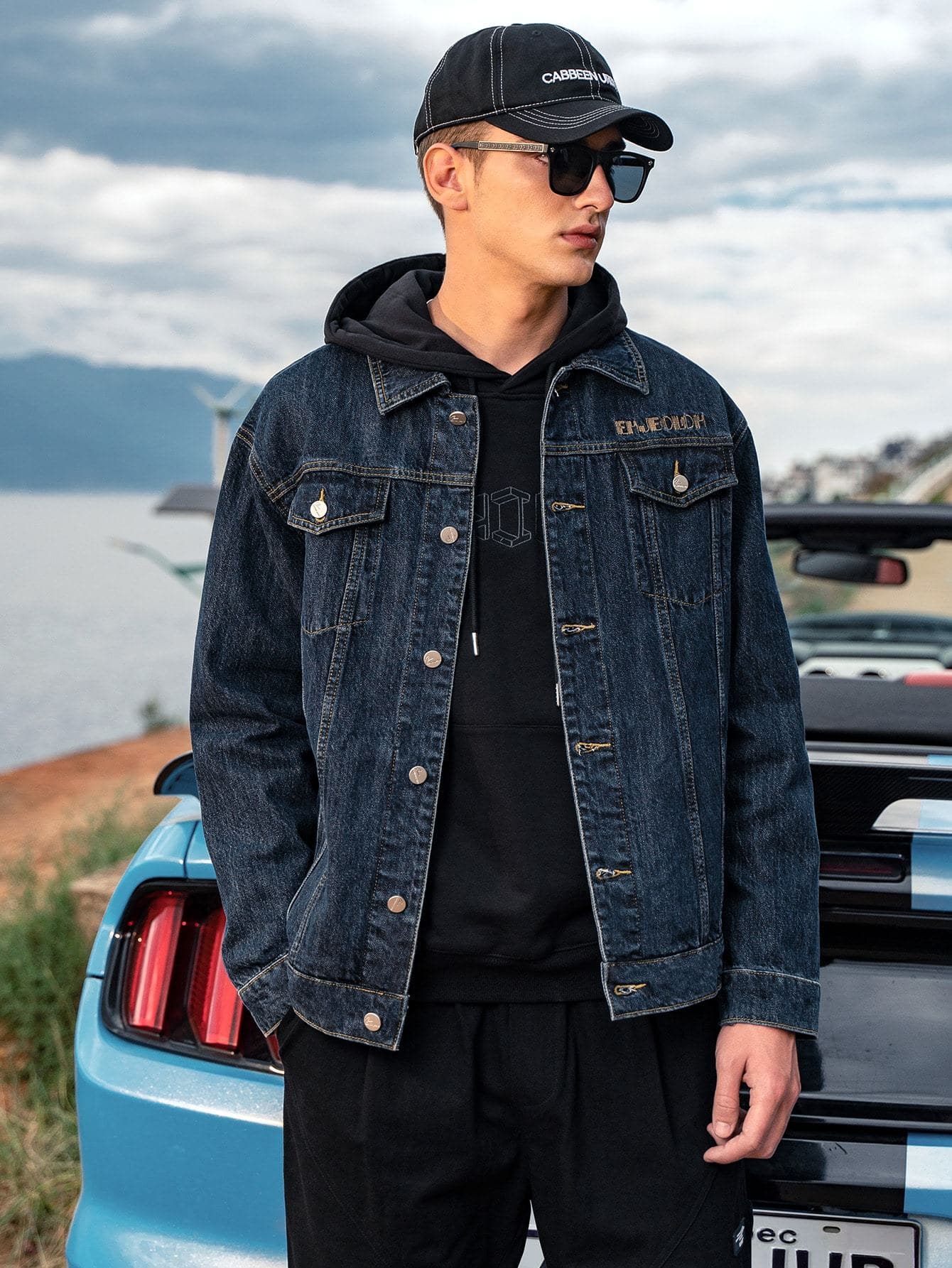 Single Breasted Letter Embroidery Flap Pocket Denim Jacket
