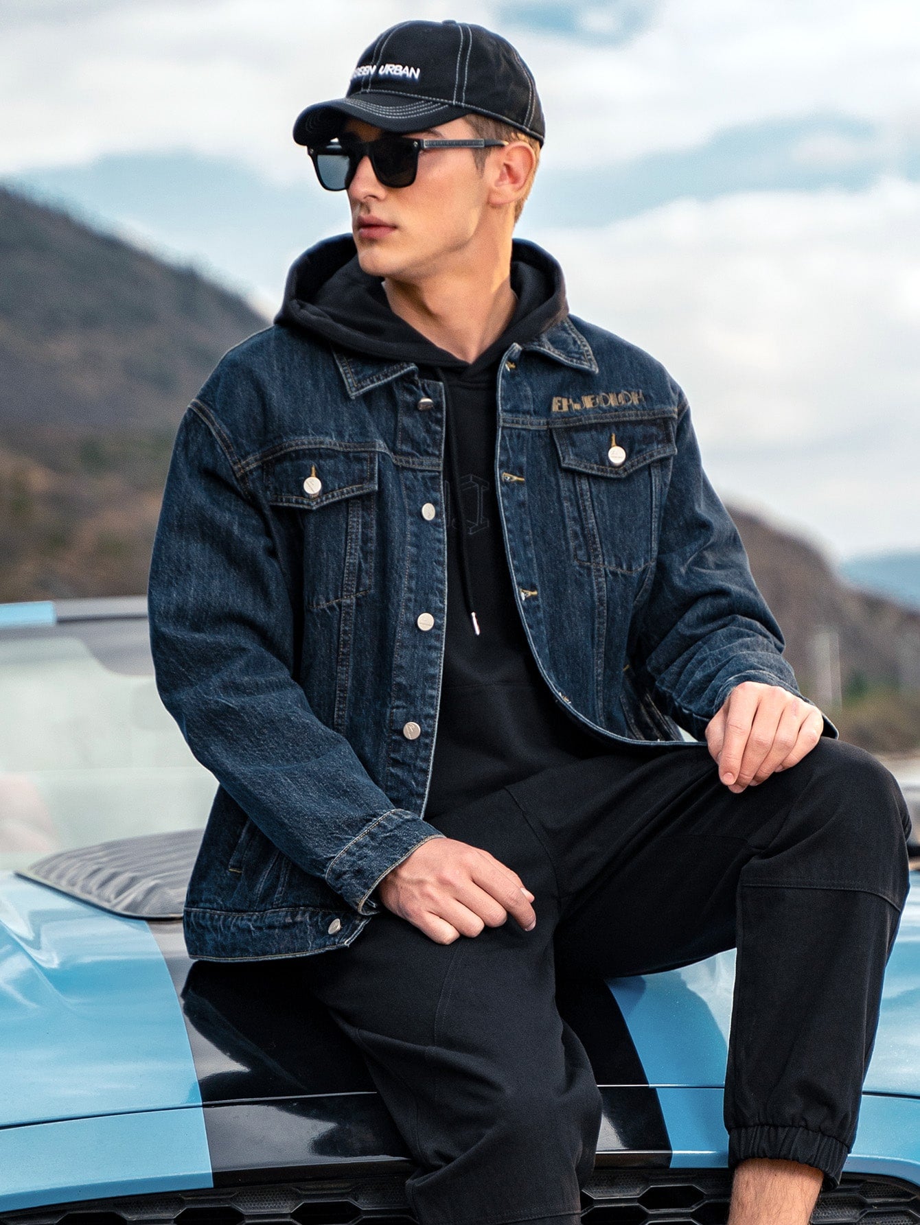 Single Breasted Letter Embroidery Flap Pocket Denim Jacket