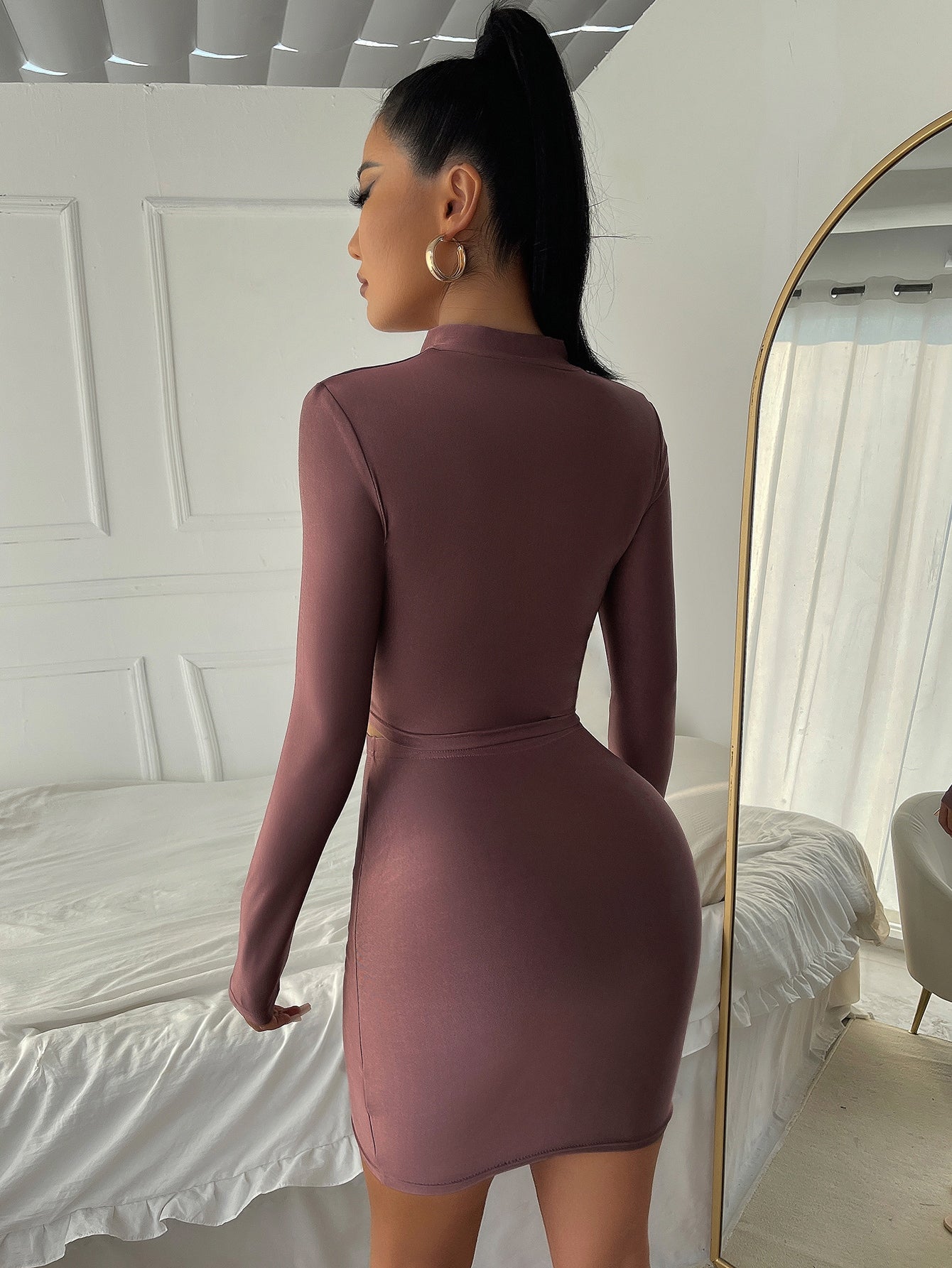 Purple Half Zip Crop Top and Skirt