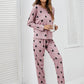 Dusty Pink Heart Print Pyjama Sleepwear Set With Blindfold
