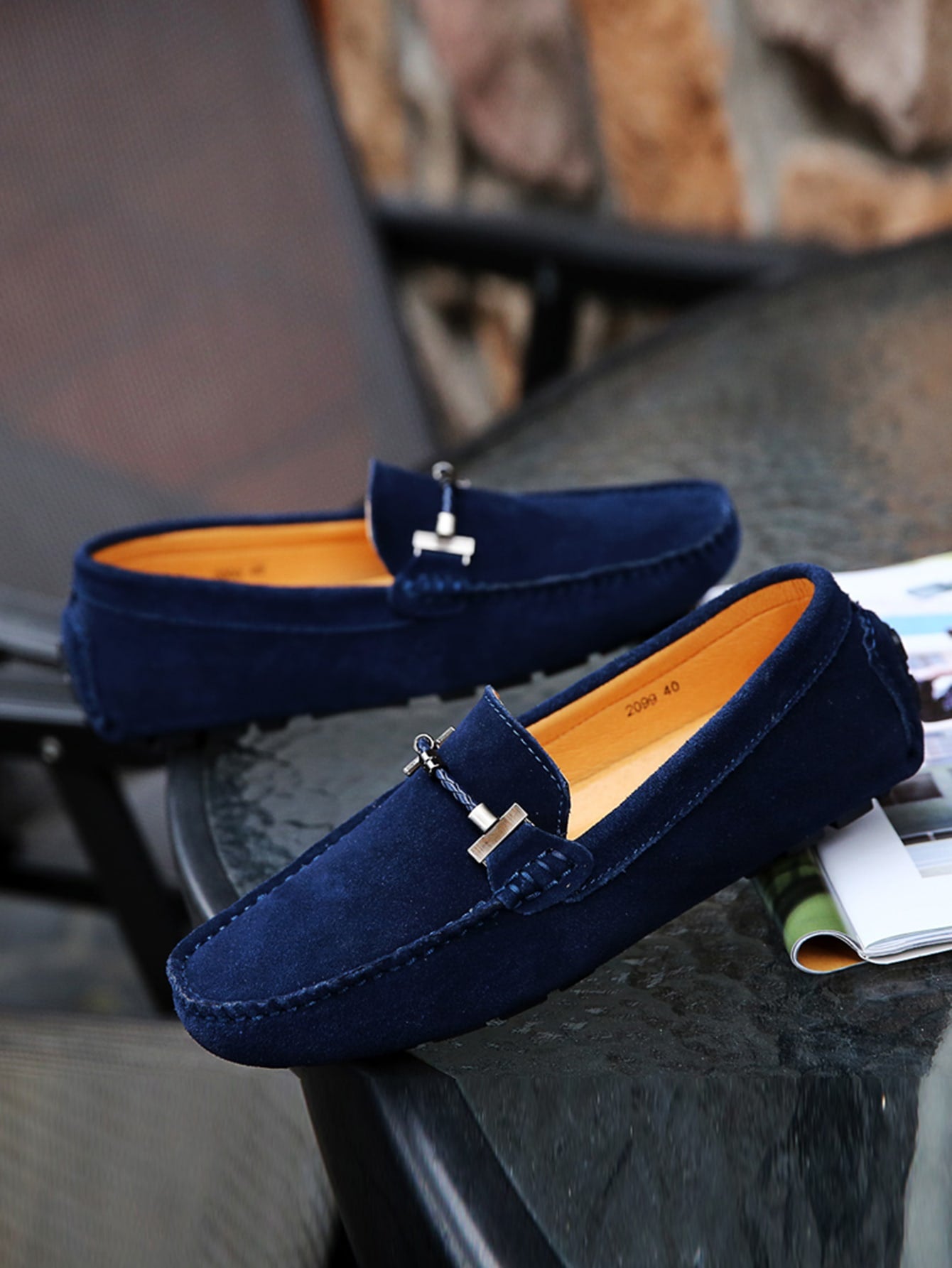 Metal Decor Casual Leisure Outdoor Navy Blue Faux Suede Loafers