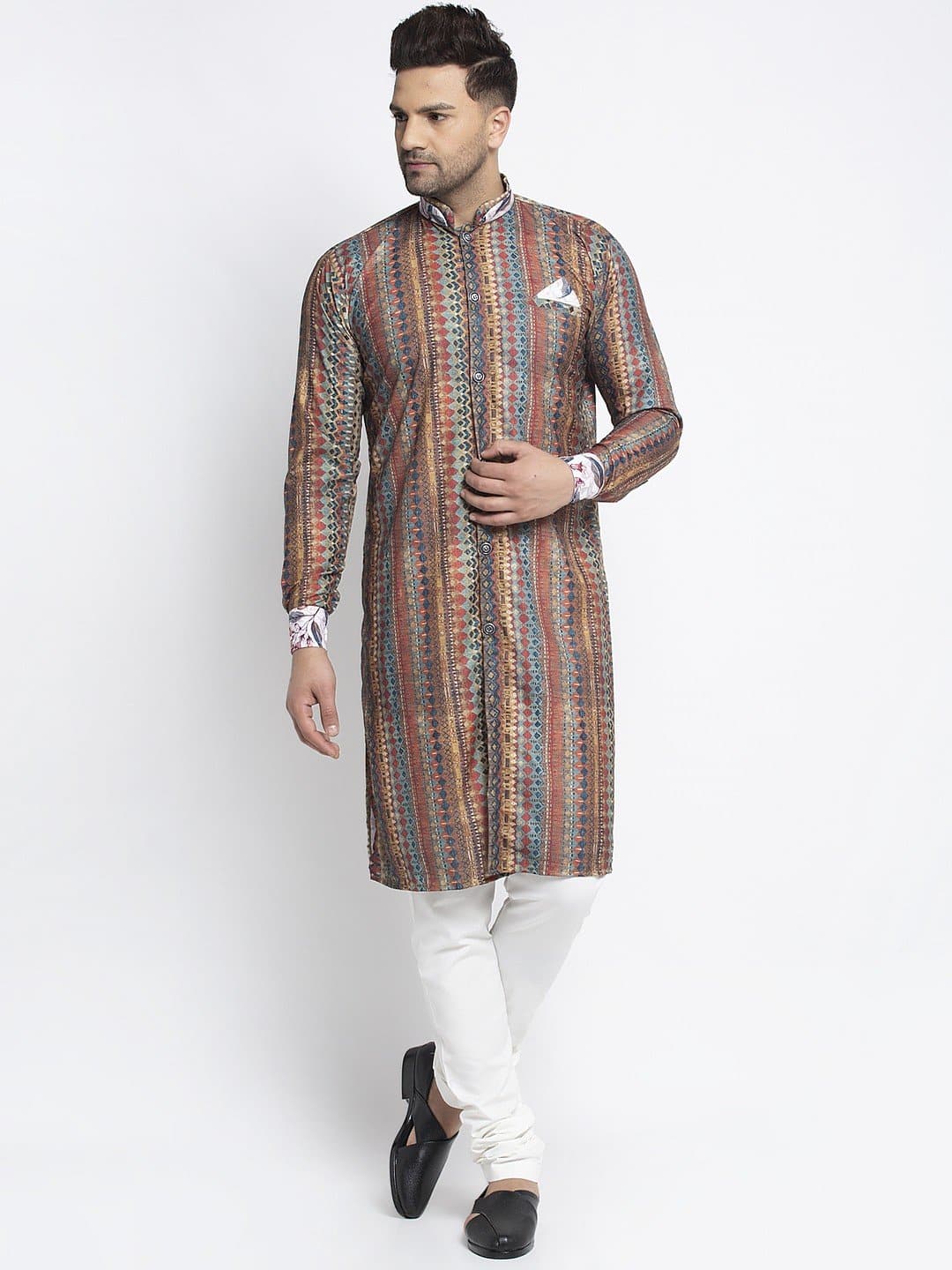 Mandarin Collar Printed Kurta and Churidar Set