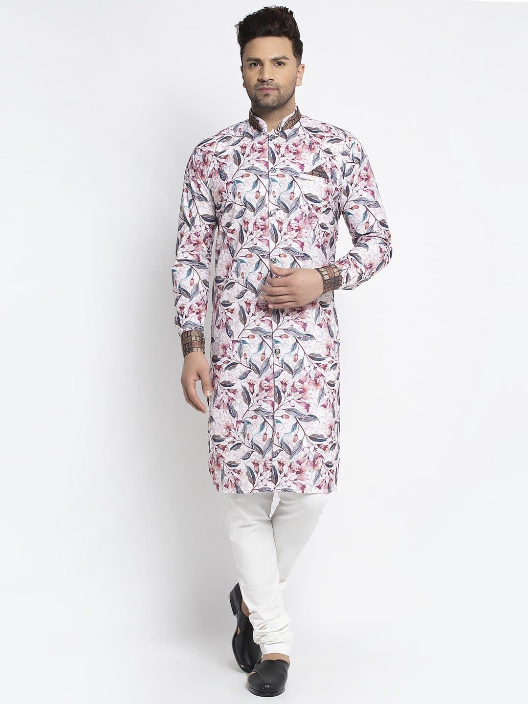 Mandarin Collar Printed Kurta and Churidar Set