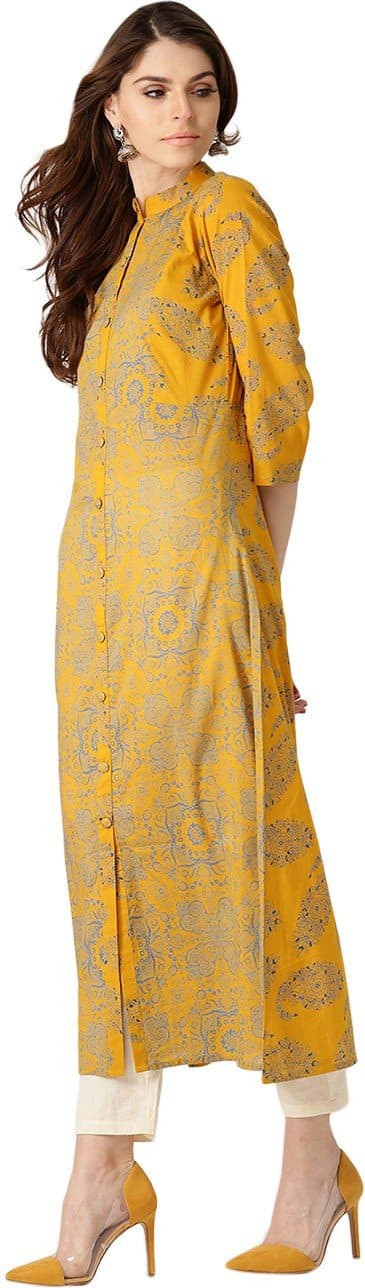 Mandarin Collar Floral Print A-line Kurta