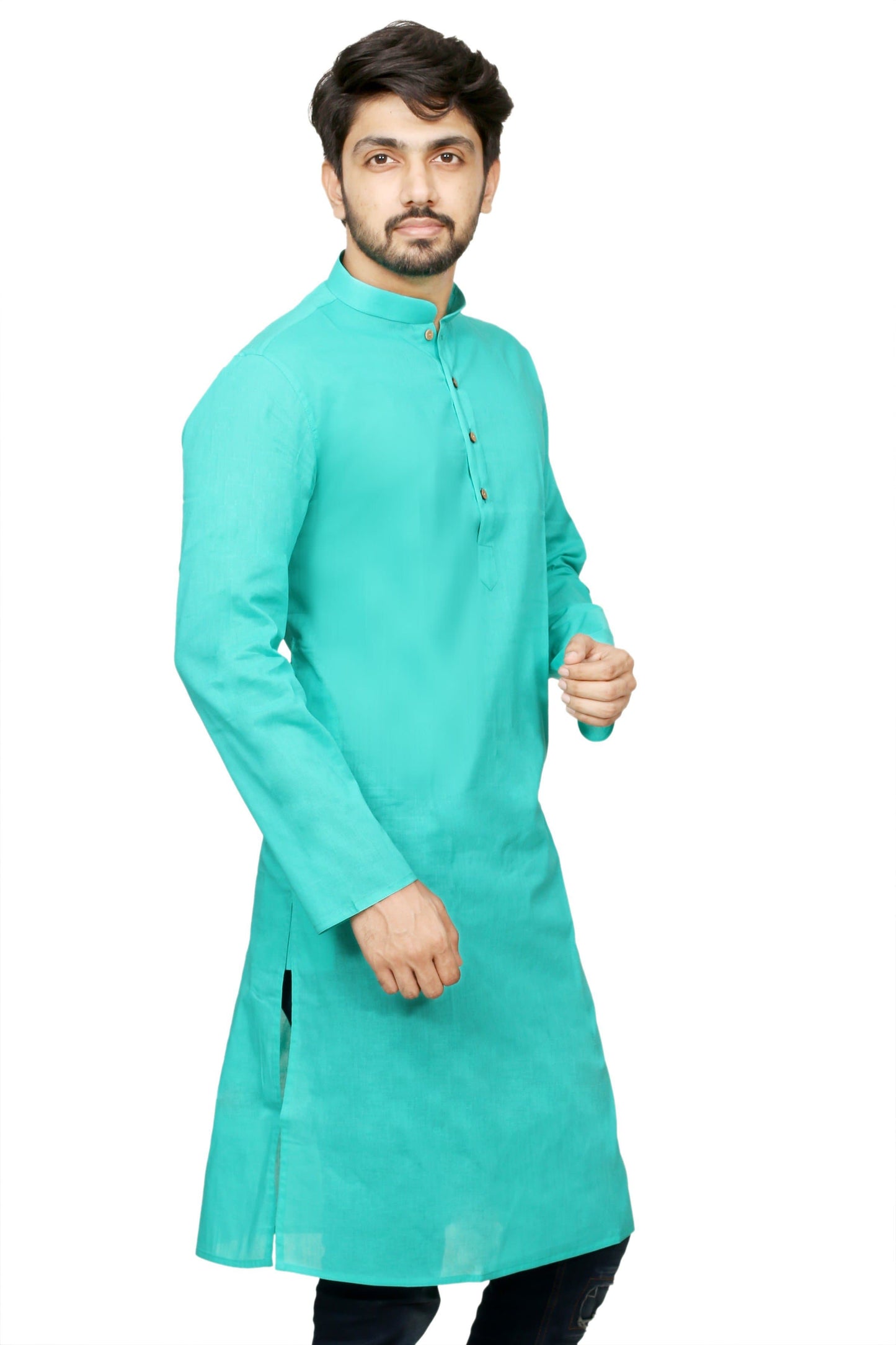 Mandarin Collar Knee Length Solid Straight Kurta